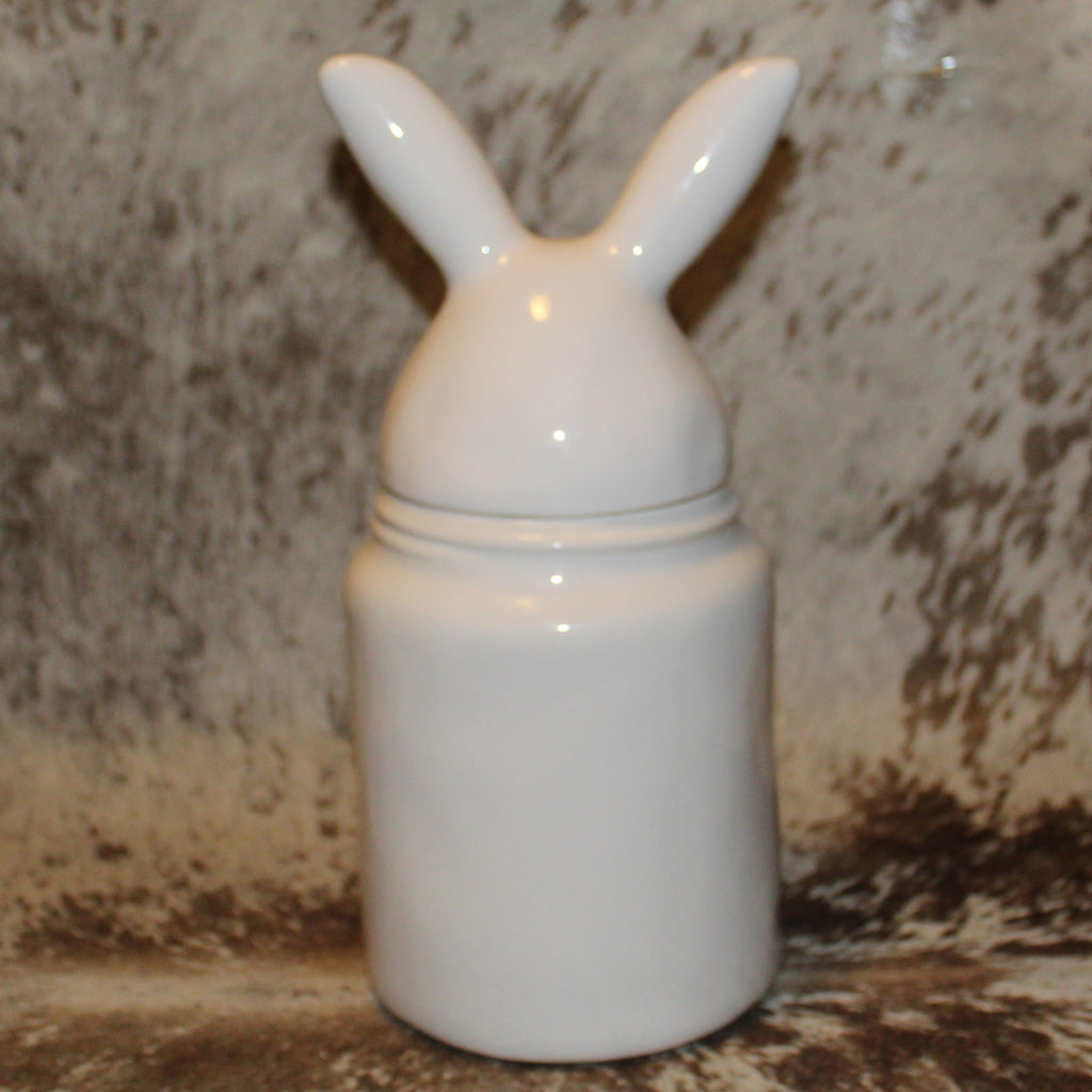 Rae Dunn HUNNY BUNNY White Large Canister with Bunny Head Topper