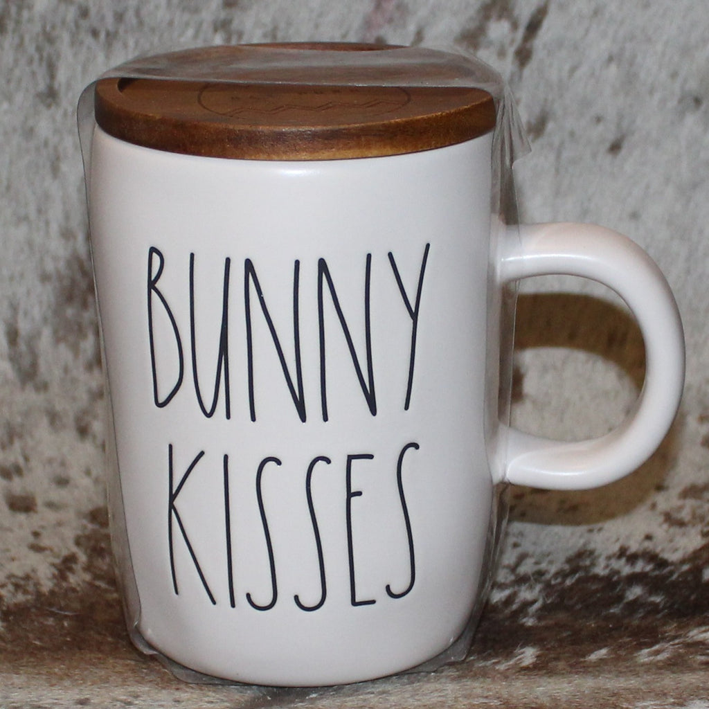 Rae Dunn BUNNY KISSES White Mug with Wood Cellar Lid