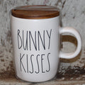 Rae Dunn BUNNY KISSES White Mug with Wood Cellar Lid