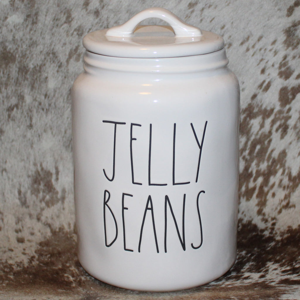 Rae Dunn JELLY BEANS Large White Canister with Flat Lid