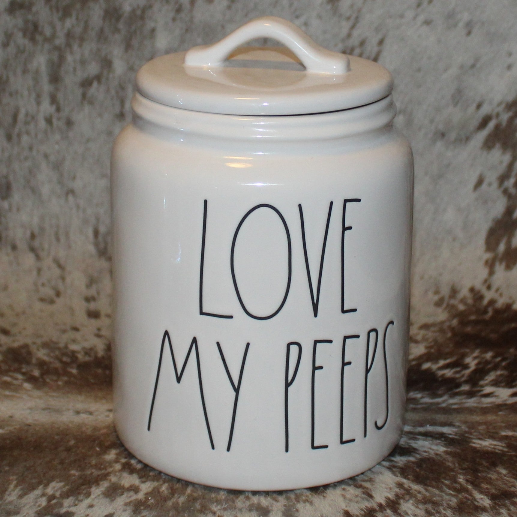 Rae Dunn LOVE MY PEEPS Medium White Canister with Flat Lid